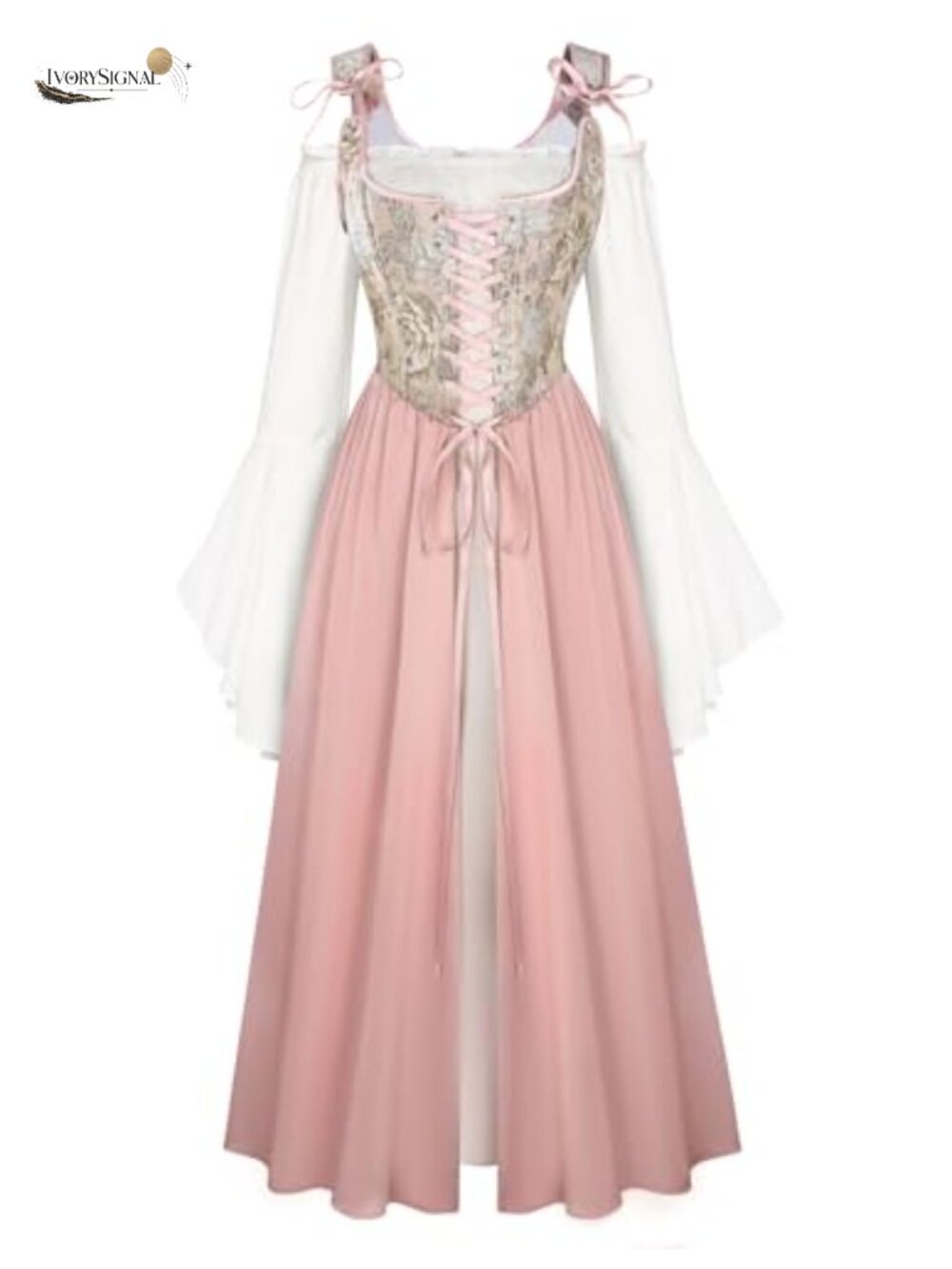 Renaissance Two-Piece Costume Set Bell Sleeve Corset Dress Medieval Fair